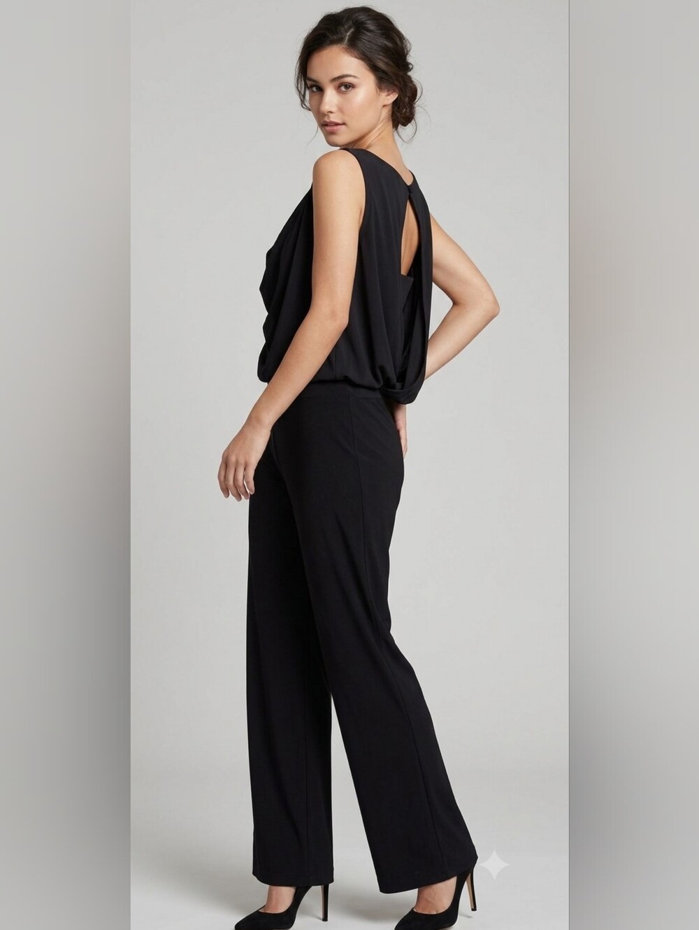 Laundry by Shelli Segal Black Cape Overlay Wide Leg Jumpsuit SIZE 10